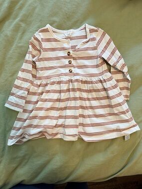 Girls' Cream and Rust Striped Long-Sleeve Casual Dress